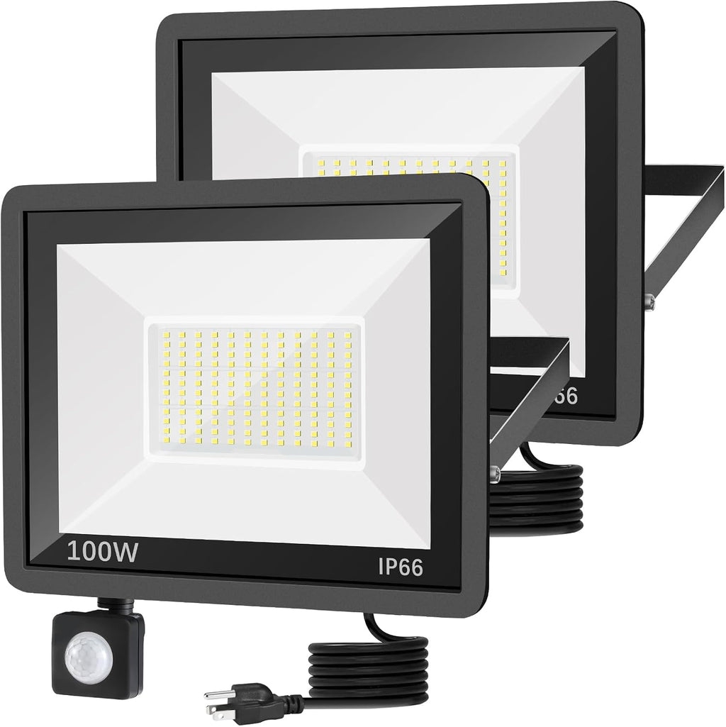 YANYCN 2 Pack 100W LED Motion Sensor Flood Light, Dusk to Dawn, IP66 Waterproof