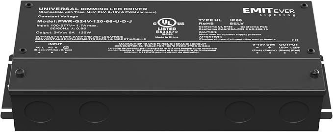 EMITEVER 120W Dimmable LED Driver, 24V Triac Dimmable Power Supply, AC to DC