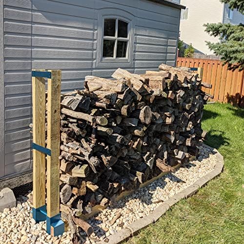 MOFEEZ Outdoor Firewood Log Storage Rack 2x4 Bracket Kit, Fireplace Wood Storage Holder, Adjustable to Any Length - Dark Blue, Two Bases