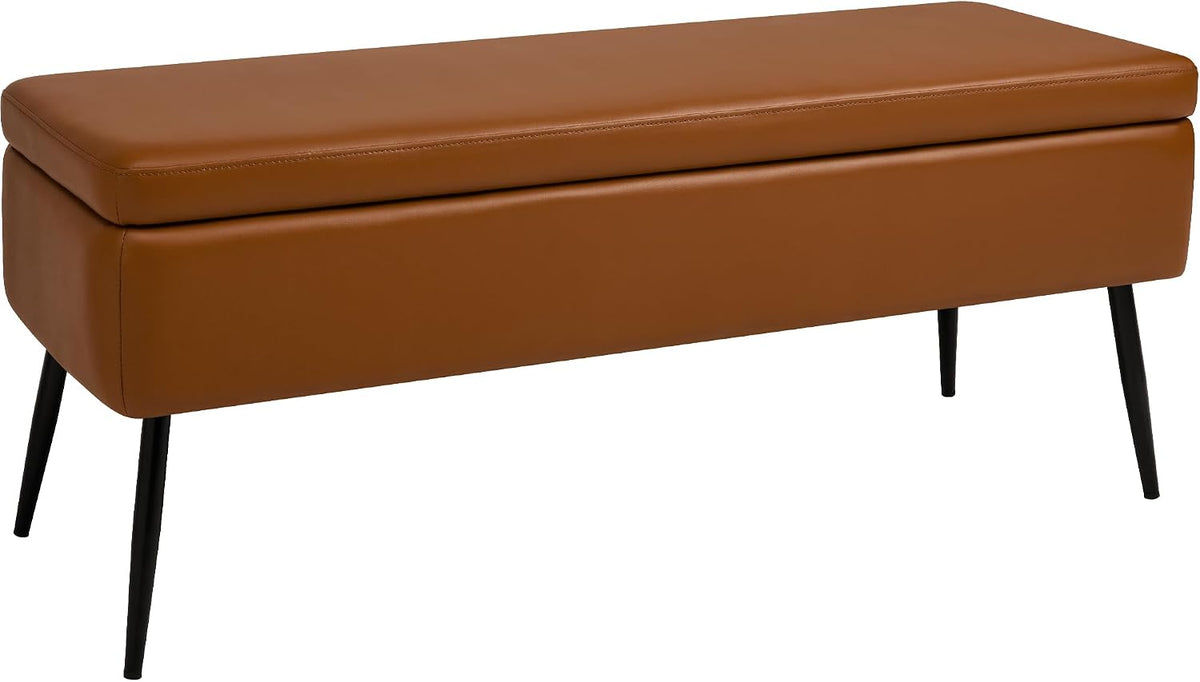 kinmars leather storage ottoman bench, end of bed showing dimensions