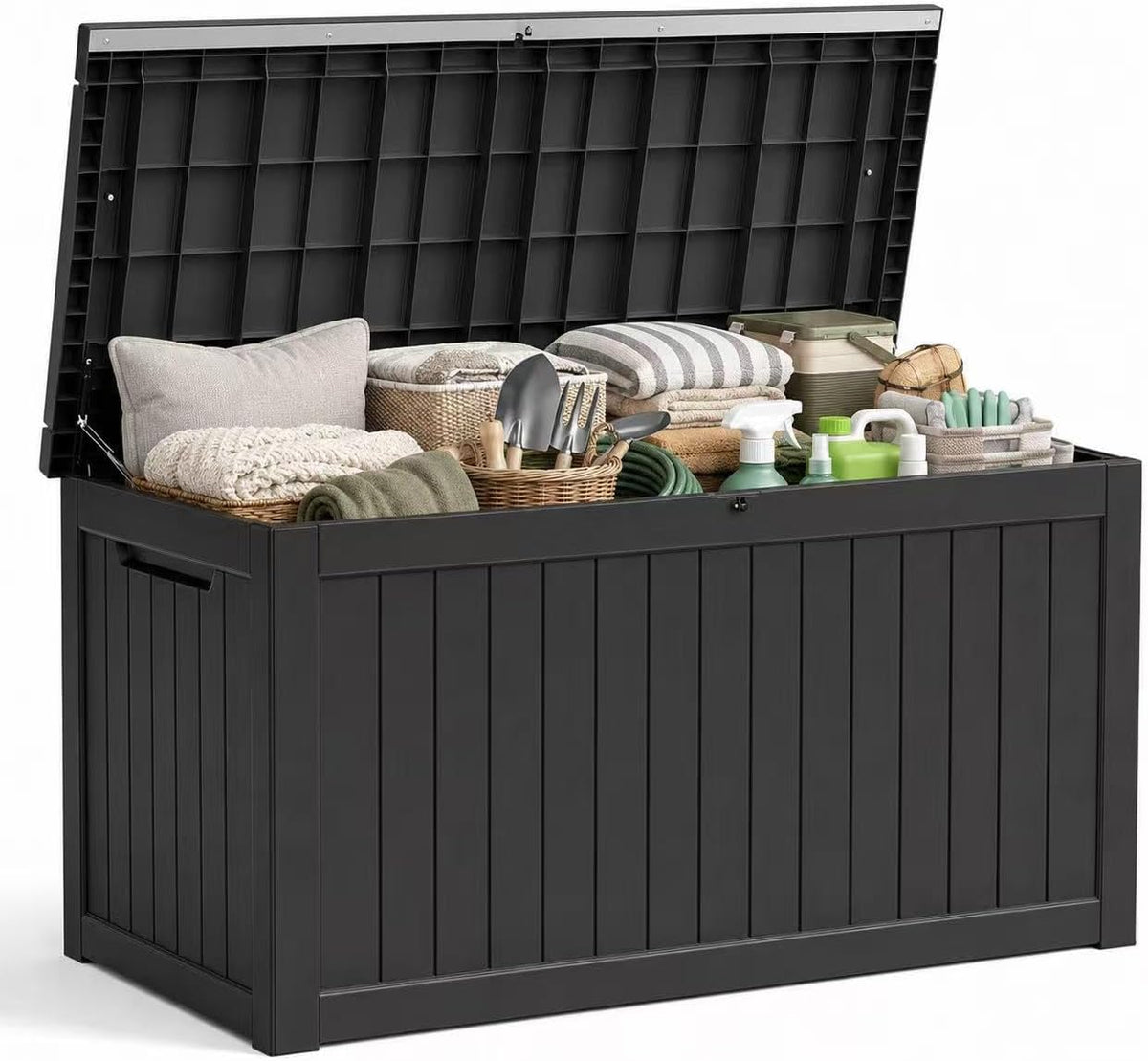 Outdoor Storage Box Resin Deck Box Waterproof Black 270 Gallon