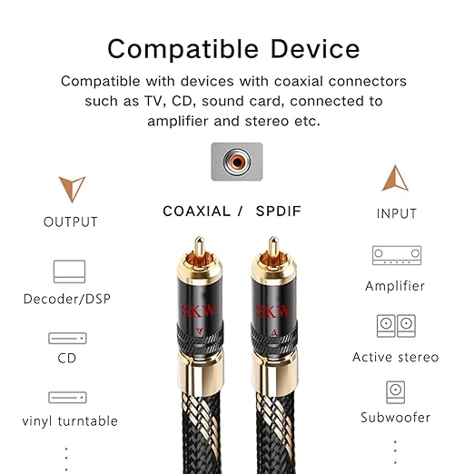SKW Audiophiles Subwoofer Lock RCA Cable RCA to RCA Multiple Shield