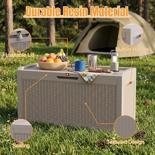 Outdoor Storage Box,100 Gallon Waterproof Resin Patio Deck Box