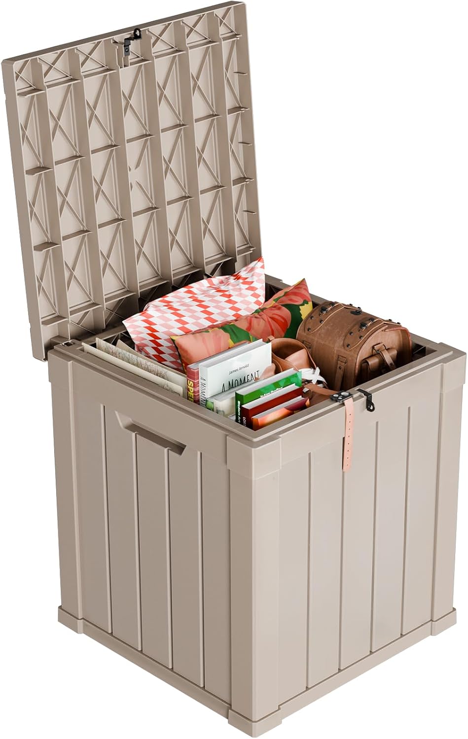 PatioZen 50 Gallon Outdoor Deck Box,Waterproof Resin Outdoor Storage Boxes, Outside Storage Lockable Container for Garden Tools,Indooor Cushions,Accessories (Grey)