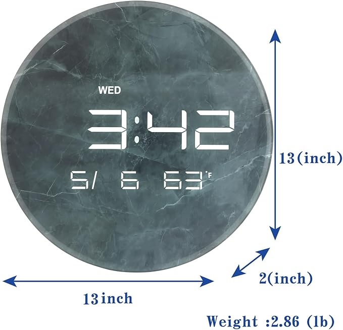 Nbdeal Digital Wall Clock with LED Display, Automatic Dimming, 12/24hr Format