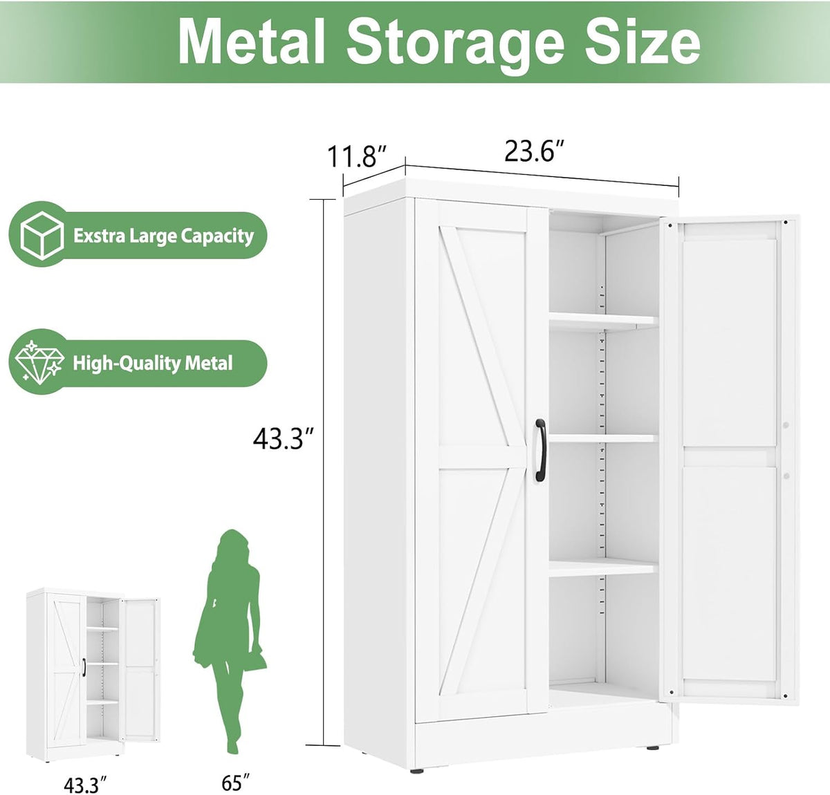 ckzbx white metal cabinets with doors and shelves shown in use