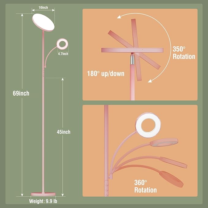 marctronic Pink Floor Lamp, 42W 4000LM Super Bright LED Room Lamp