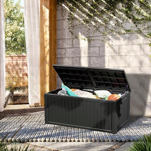 TARKARI 200 Gallon Outdoor Storage Box Waterproof, Resin Deck Boxes with Lockable Lid & UV-Resistant for Patio, Pool, Garden Furniture Cushions & Accessories, Black