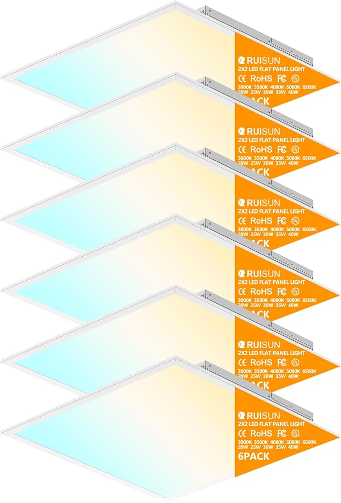 6 Pack 2x2 LED Flat Panel Light Drop Ceiling Office Fixture, Surface Mount Drop