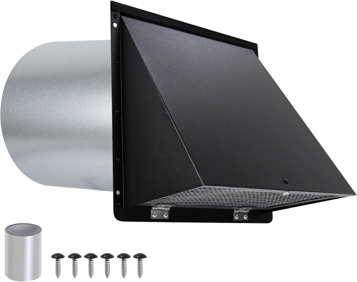 8 inch Hooded Wall Vent with Screen and Damper, Wall Vent Cover Exhaust Vent