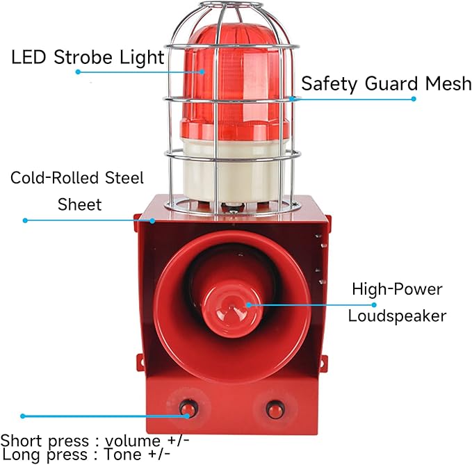 EOKHEOY Alarm Siren Waterproof Indoor/Outdoor Security Emergency Adjustable