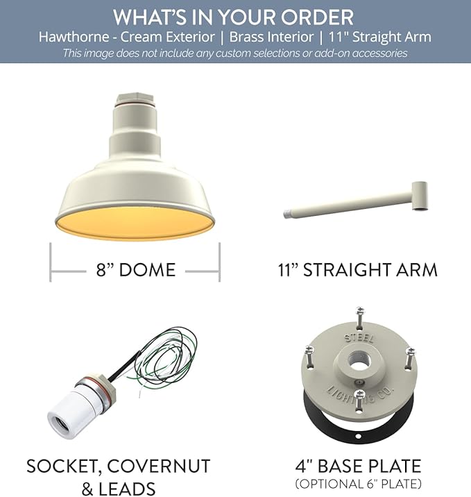 Steel Lighting Co. Hawthorne Barn Light | Outdoor Wall Mounted | 8 inch Dome |