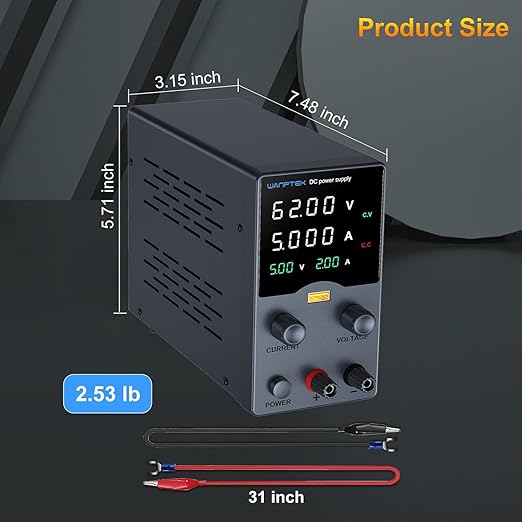 Wanptek DC Power Supply Variable 62V 5A, Bench Power Supplies