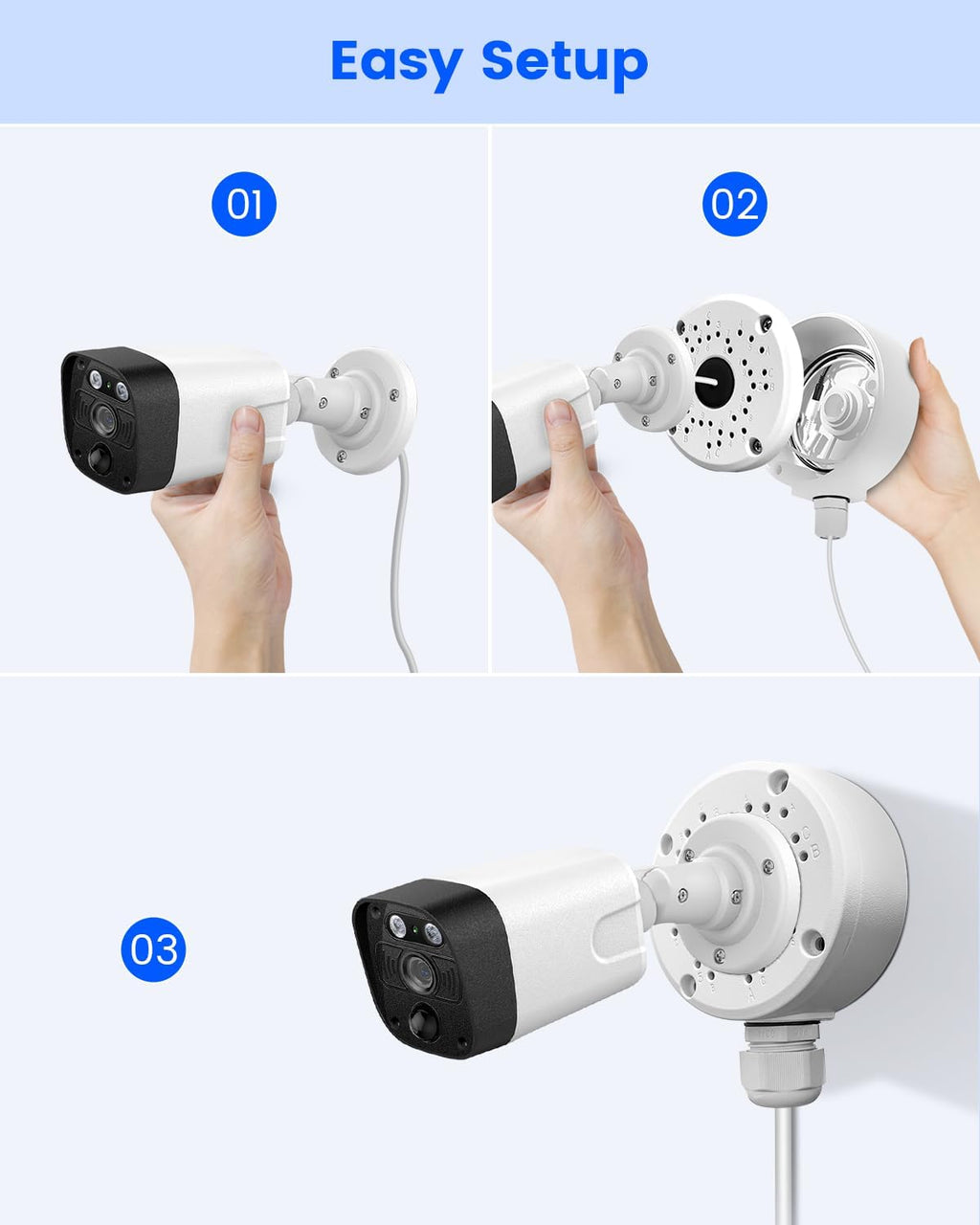 universal security camera junction box, ip66 metal cable, front angle view