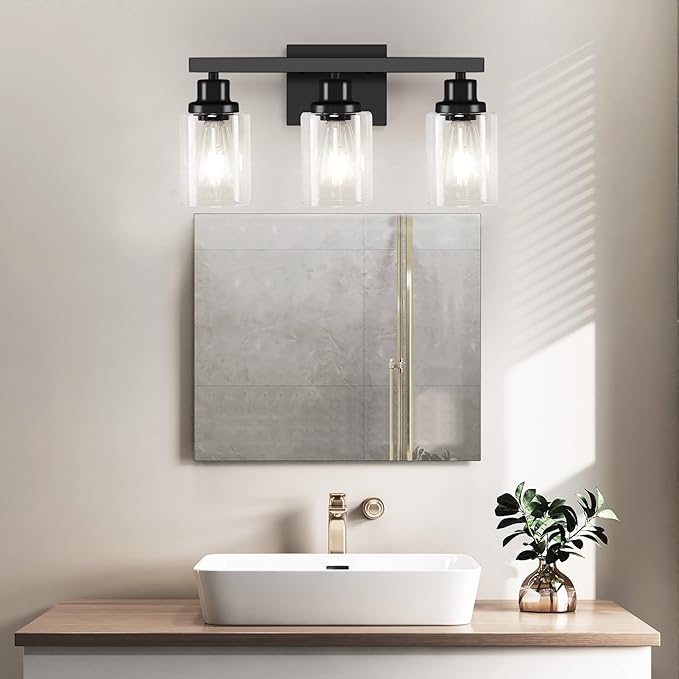 DIKAIDA 3-Light Bathroom Light Fixtures, Modern Bathroom Wall Lights Over Mirror