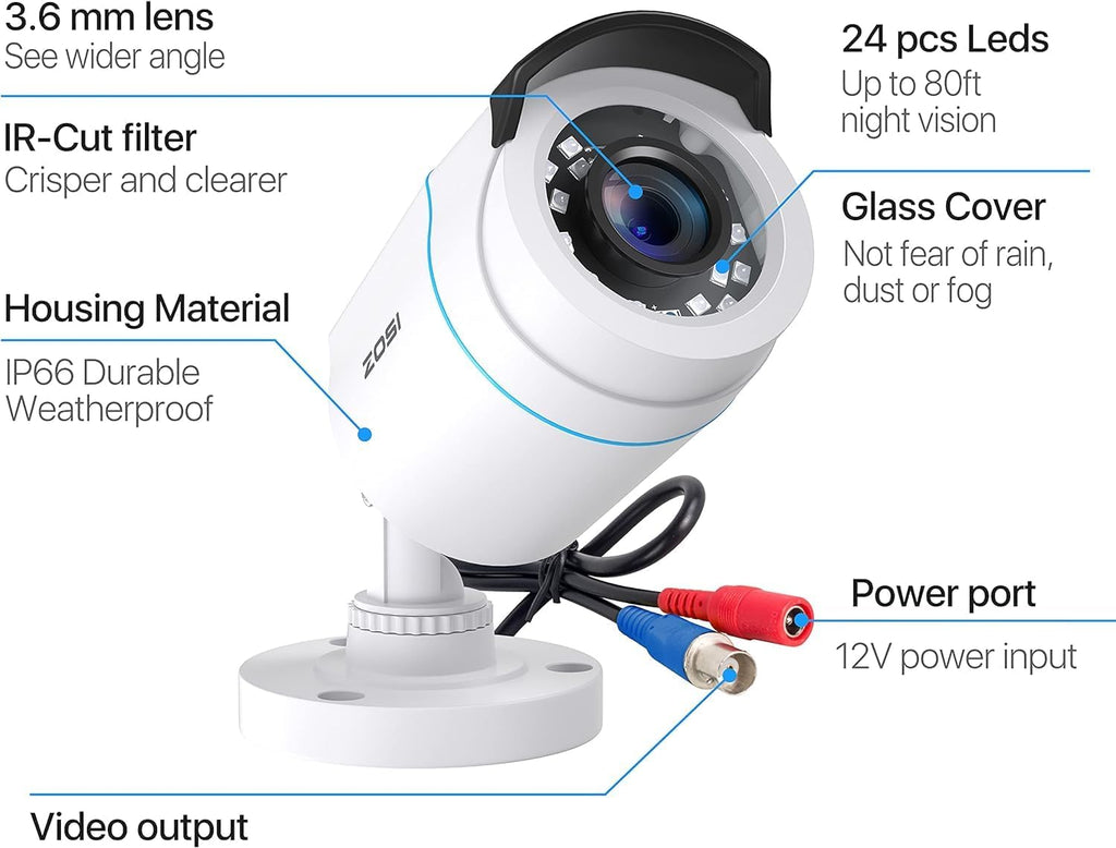 zosi 4 pack 1080p hd-tvi security camera outdoor, close-up detail