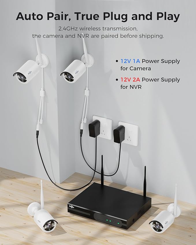 Hiseeu 100ft WiFi Pro Security Camera System, 16CH 4K NVR Kit, Wired Plug-in (8Pcs)