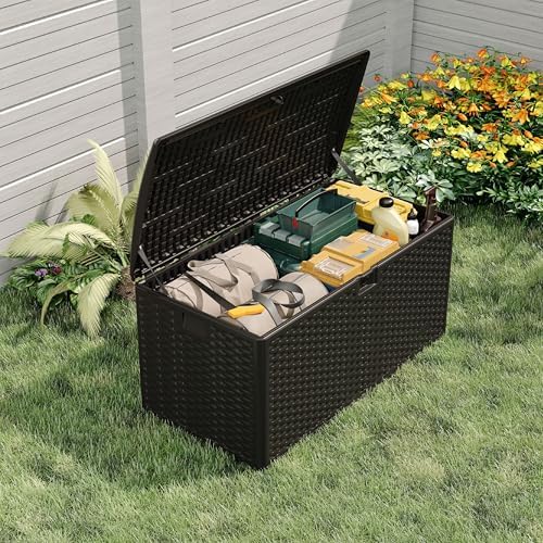 73 Gallon Waterproof Large Resin Deck Box Indoor Outdoor, Lockable Storage Container for Patio Furniture Cushions, Throw Pillows, Garden Tools, and Pool Floats, Black