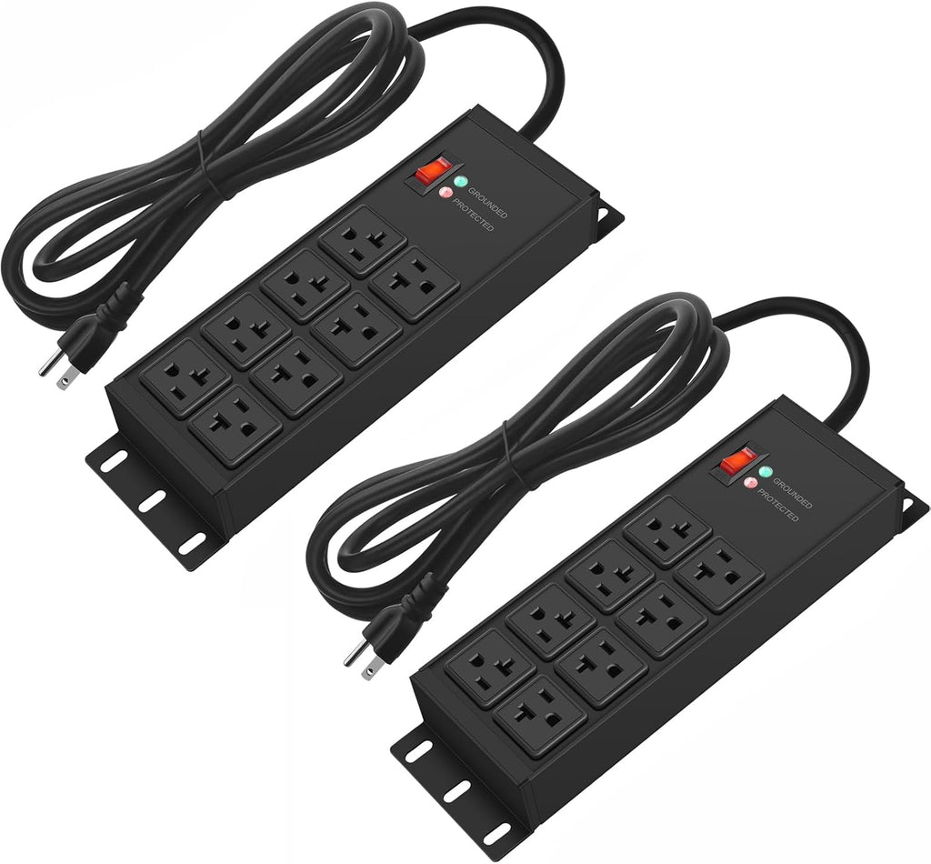 CCCEI 2PCS Heavy Duty Power Strip Surge Protector 20 AMP, 8 Outlets 12 Gauge