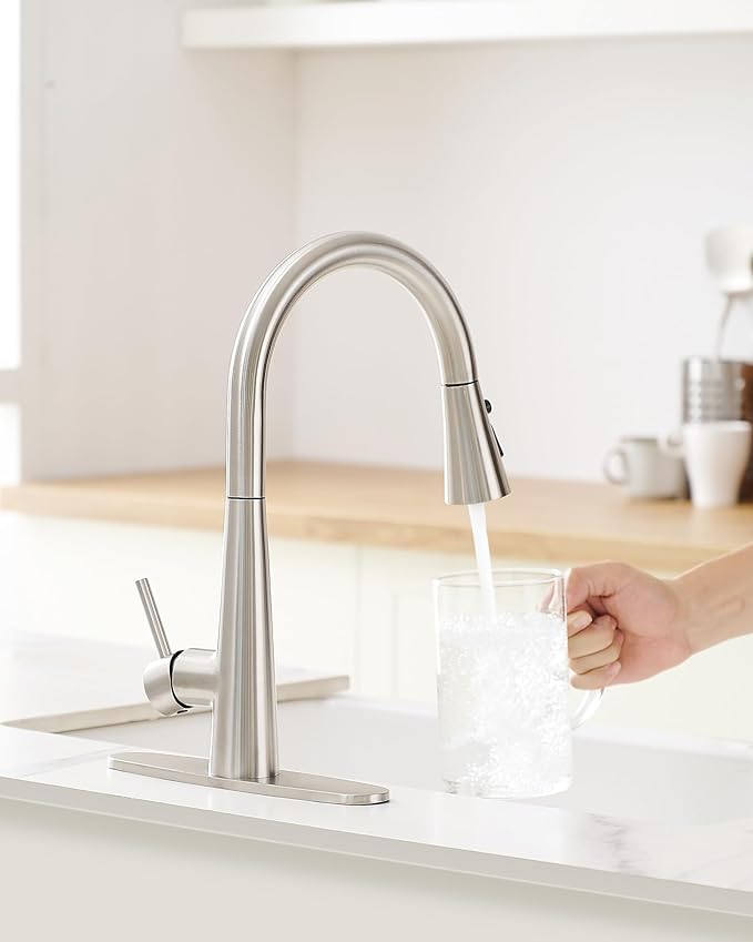 AIMADI Kitchen Faucet with Pull Down Sprayer – High Arc 360° Swivel Brushed