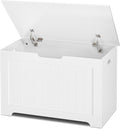SUPER DEAL Storage Chest, 30 inches Chest Box Organizer with 2 Safety Hinges, Wooden Entryway Storage Bench, White