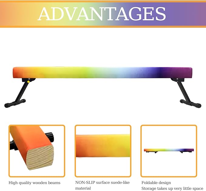 Adjustable&Foldable Gymnastics Balance Beam, 6FT/8ft High-Low Level Floor