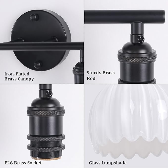 Shenmoyl Bathroom Light Fixtures, 2-Light Black Vanity Wall Light Over Mirror