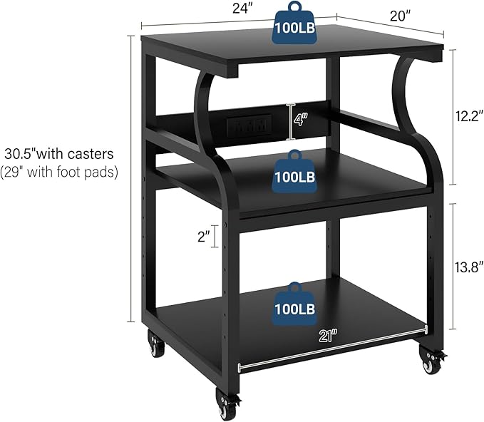 Natwind Large Printer Stand, 3 Tier Rolling Printer Cart