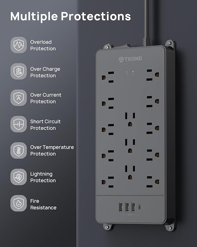 TROND Surge Protector Power Strip 15 ft Cord