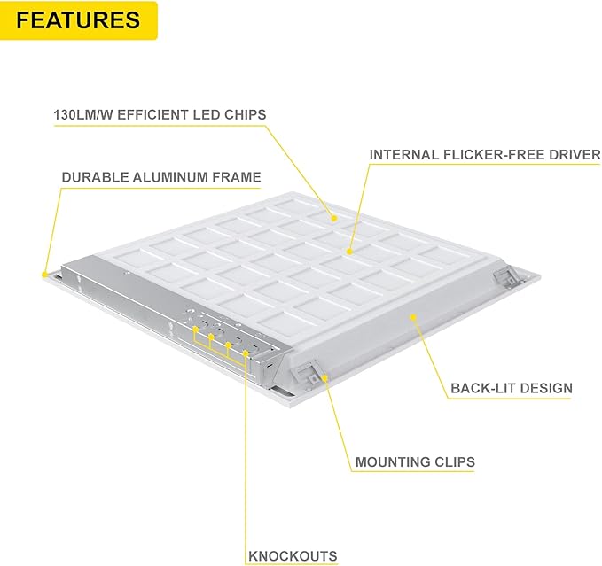 NUWATT 4 Pack, 2x2 FT LED Ceiling Panel, 4400 Lumens, 0-10V Dimmable, Flat