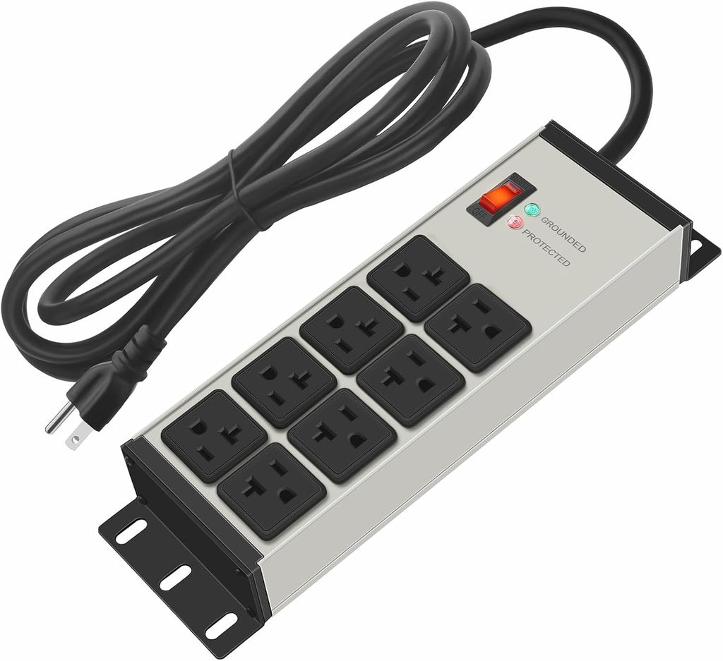 CCCEI 12 Gauge Heavy Duty Power Strip, 8 Ports, Grey, 4FT.