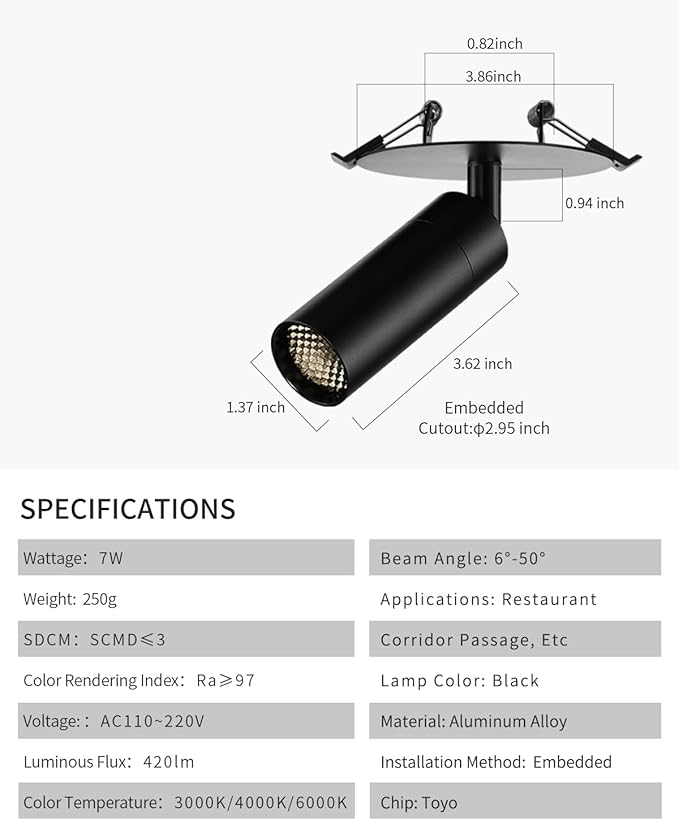 Gpaillumic Zoomable LED Ceiling Spotlight Fixture, Flush Mount Adjustable