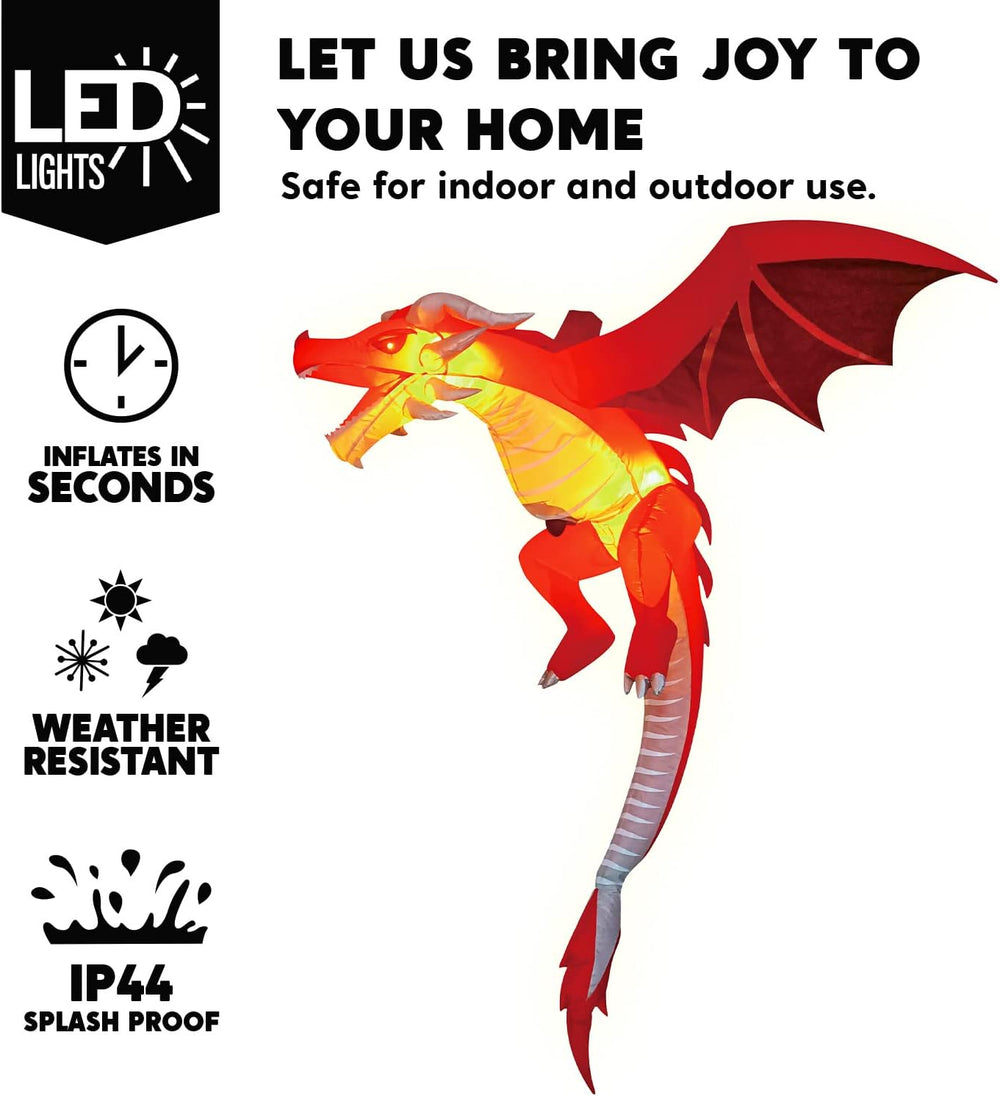 Joiedomi 5 FT Tall Halloween Inflatable Hanging Fire Dragon Decor with Build-...