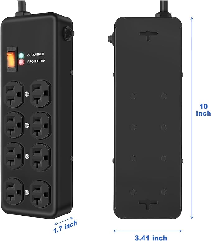 Heavy Duty Surge Protector 20Amp, Metal Power Strip