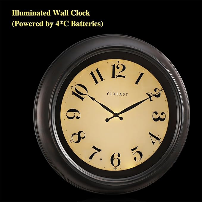 CLXEAST 18 Inch Large Illuminated Wall Clock