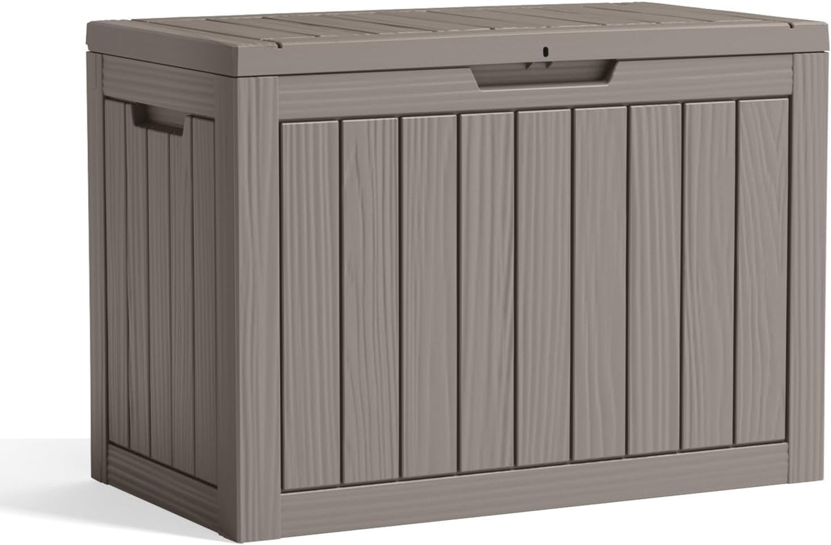 DRATO 50 Gallon Resin Outdoor Storage Box with Lid, Waterproof Lockable Weatherproof Deck Bin, Stores Patio Bench, Pool Supplies & Garden Tools for Backyard Porch, Grey