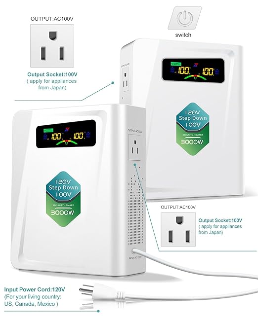 ZHENGXI Step Down Transformer 120v to 100v Voltage Converter 3000W, No Noise