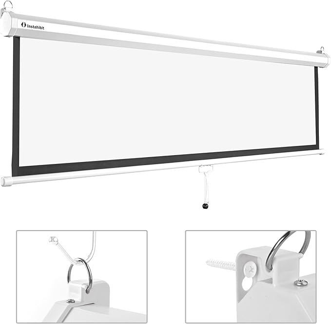 Instahibit 72" 16:9 Manual Pull Down Projector Screen 4K Self-Locking Home