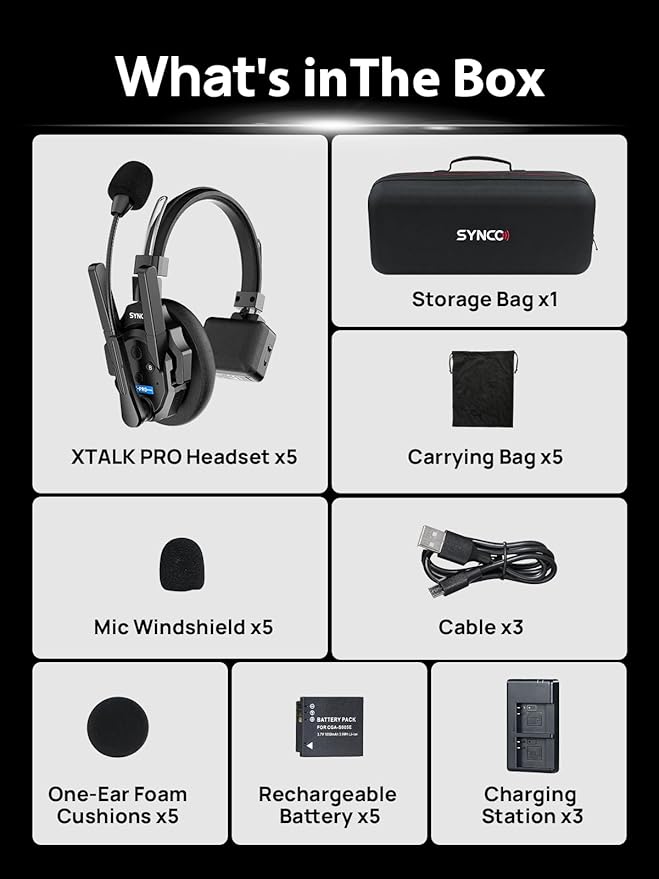 SYNCO XTALK XPRO5 Wireless Intercom Headset System, 500m/1640ft 2.4GHz