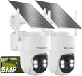 VIZIUUY 5MP Solar Security Cameras Wireless Outdoor, 2 Pack Cover More Area