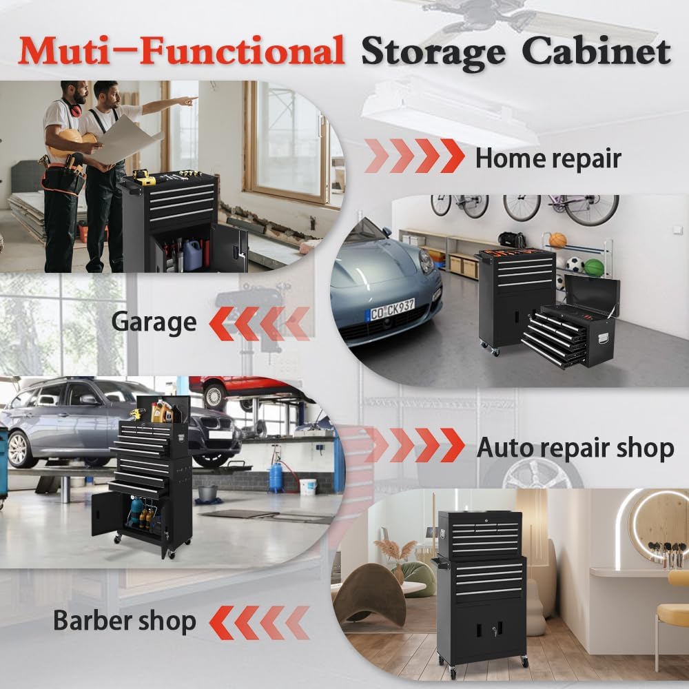 13-drawer rolling tool chest with double door handle on a desk or shelf