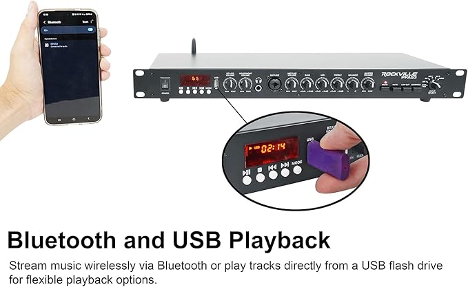 Rockville PPA53 Preamp Pro 1U Preamplifier w/Bluetooth, USB/Computer Interface