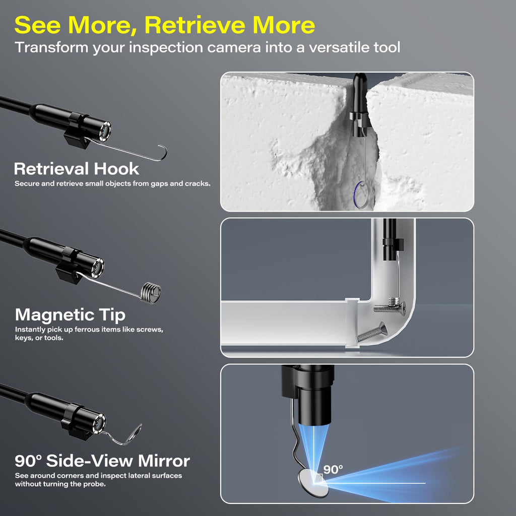 Borescope with Light, 1920P HD Endoscope Inspection Camera with 4.3" IPS Screen, 8mm Lens IP67 Waterproof with 8 LEDs, 16.5ft Semi-Rigid Snake Camera for Automotive Pipe Inspection