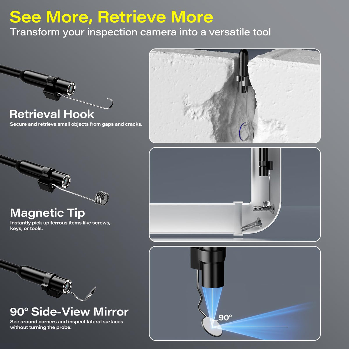 Borescope with Light, 1920P HD Endoscope Inspection Camera with 4.3" IPS Screen, 8mm Lens IP67 Waterproof with 8 LEDs, 16.5ft Semi-Rigid Snake Camera for Automotive Pipe Inspection