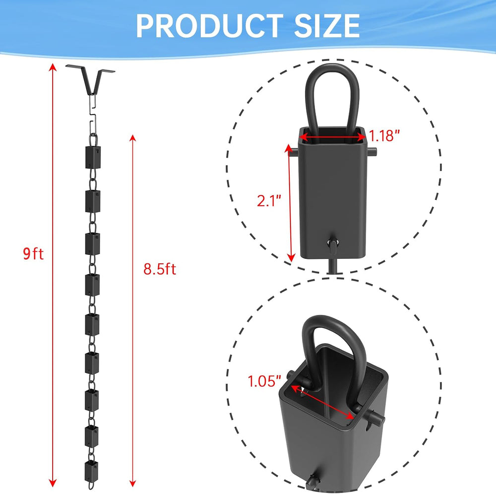 Black Powder Coated Aluminum Square Rain Chain