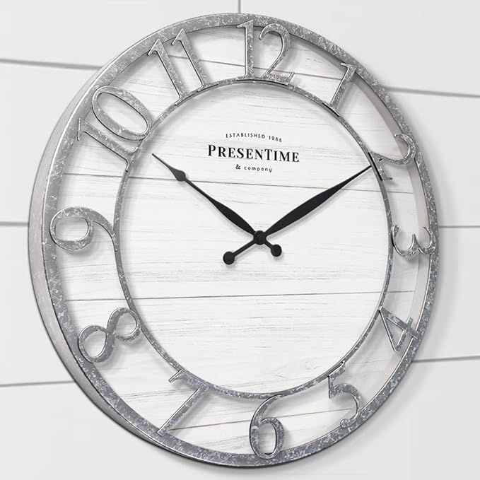 Presentime & Co 21" Farmhouse Series Wall Clock, Shiplap Style, Raised 3D