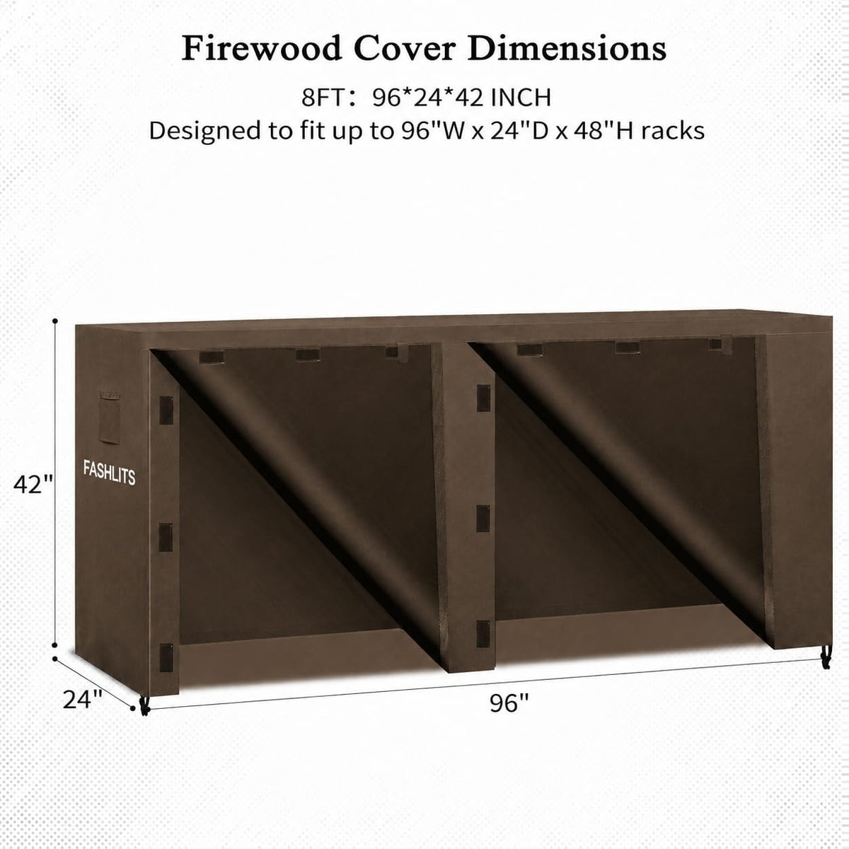 8ft firewood rack cover, waterproof heavy duty 600d, close-up detail