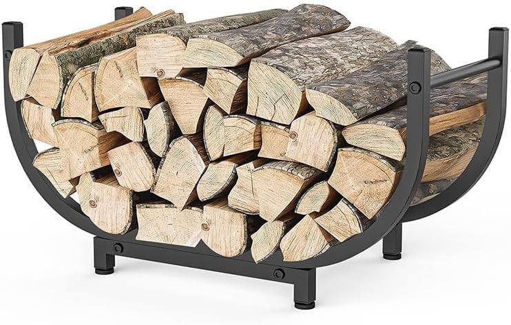 30 Inch Firewood Rack Outdoor Indoor, Heavy Duty U-Shape Alloy Steel Log Holder for Fireplace Decor, Rustproof Wood Storage with 300 LBS Capacity, Black