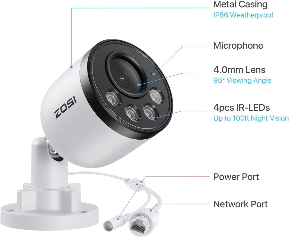 zosi zg1804e 4mp add-on camera with audio,outdoor poe, front angle view