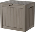 Outdoor Storage Box, 35 Gallon Waterproof Deck Box, Quick Snap-Lock Resin Cabinet for Seat Pillows, Patio Blankets, Lockable End Table Beverage Stand, Apartment Deck, Grey